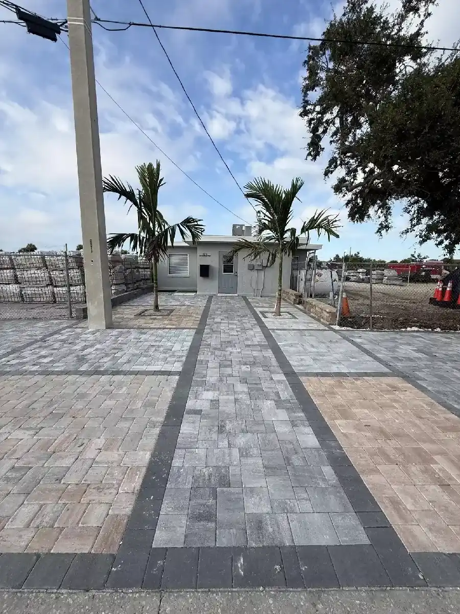 Concrete paver display entrance at the B&C Pavers storefront in Venice, Florida